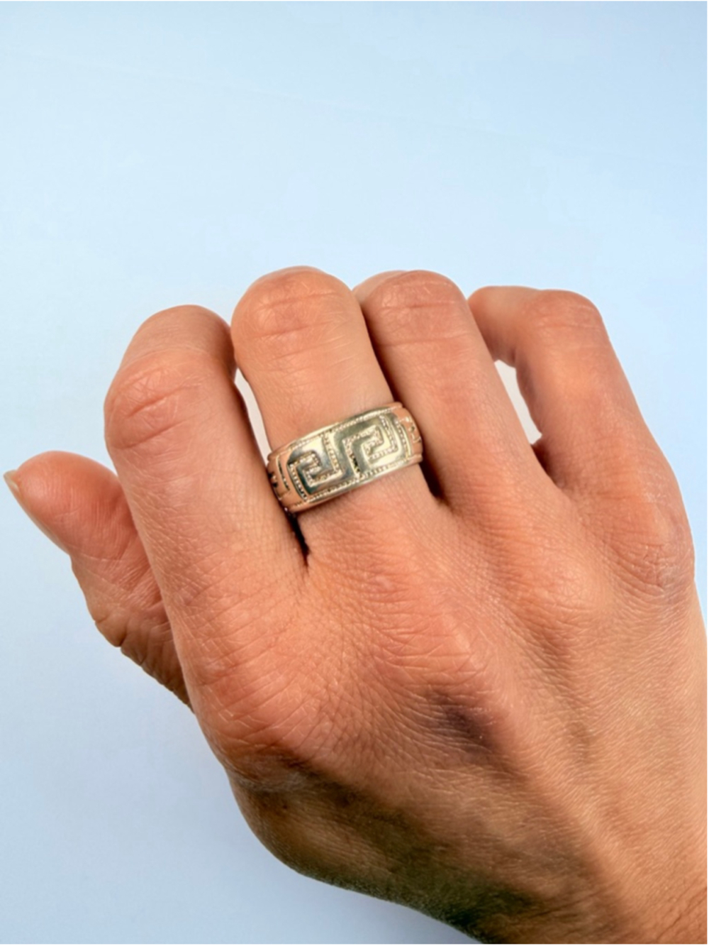 Milor Engraved Greek Key Versace Style 925 Sterling Silver 9MM Band Ring Italy - Picture 3 of 6